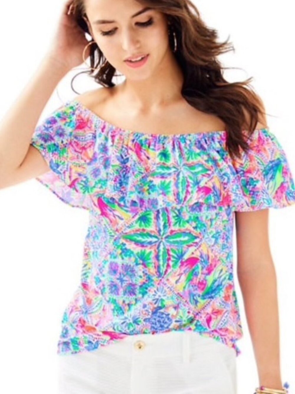 Lilly Pulitzer La Fortuna Off Shoulder Top Multi Dancing On Deck S